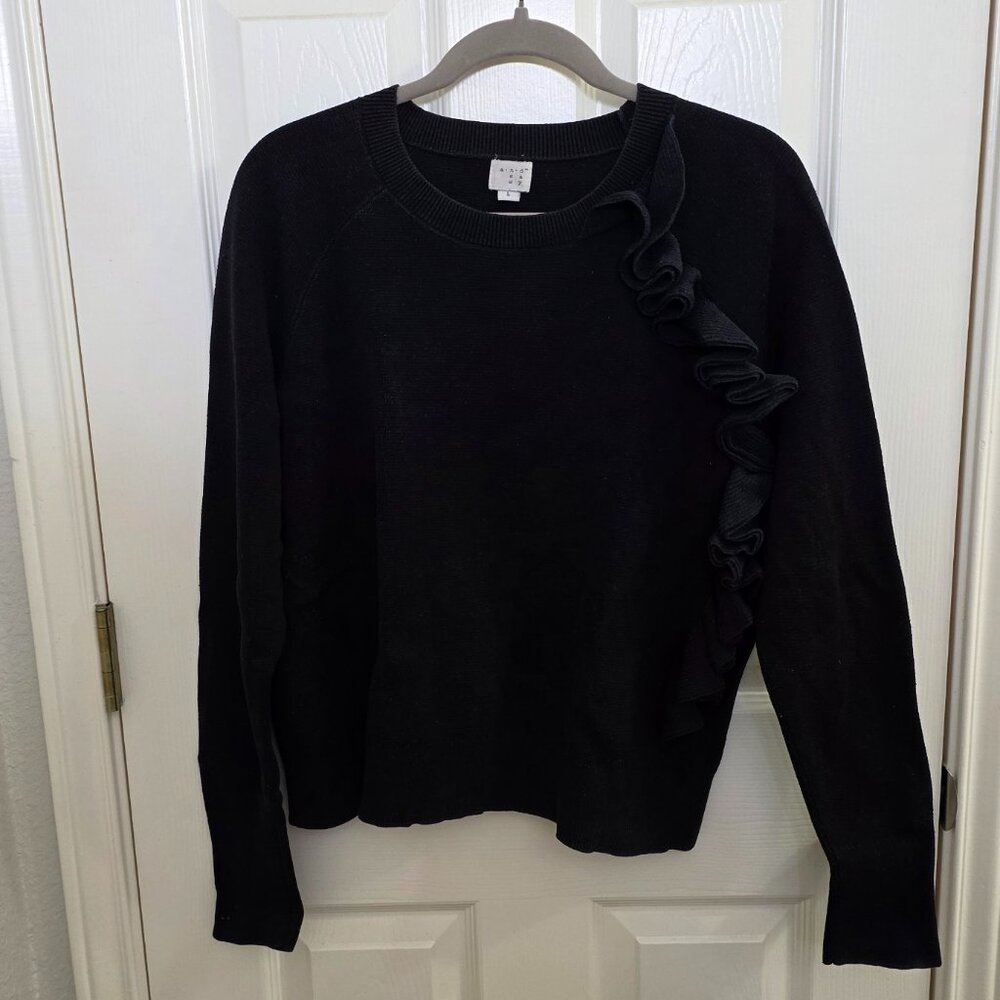 Pre-Loved A New Day Black Sweater with Ruffles – Size Large